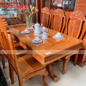 Bộ Salon bàn ăn  tân cổ điển gỗ Gõ đỏ 6 ghế đẹp, đẹp hoàn mỹ từng chi tiết