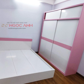 Bộ Giường tủ trắng hồng Đẹp, Nhẹ Nhàng, Tinh Tế, chất liệu gỗ cao cấp
