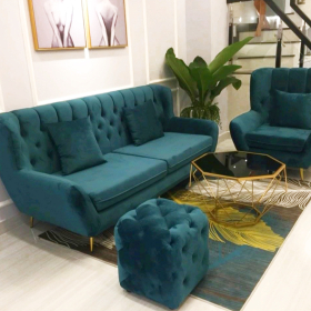 Bộ Salon Nhung xanh ngọc sang trọng đã tạo nên phòng khách mang đậm chất cổ điển