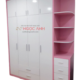 Tủ quần áo trắng hồng đẹp, kết hợp hộc để đồ trang trí