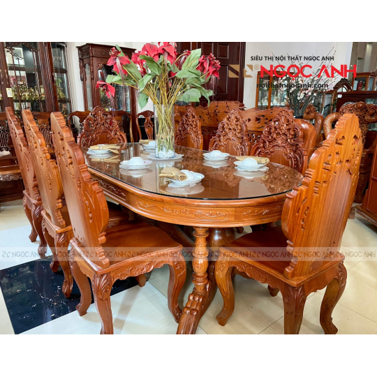 Bộ bàn ăn Oval gỗ Gõ đỏ đẹp 8 ghế 2m2, sang chảnh mới lạ chính là sự khác biệt hoàn toàn về chất lượng đẳng cấp