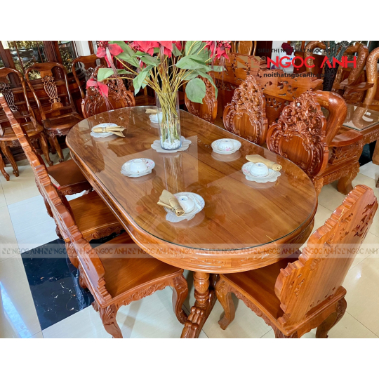 Bộ bàn ăn Oval gỗ Gõ đỏ đẹp 8 ghế 2m2, sang chảnh mới lạ chính là sự khác biệt hoàn toàn về chất lượng đẳng cấp