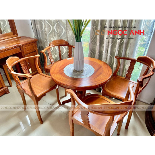 Bộ Salon bàn trà  4 ghế đẹp, gỗ Gõ đỏ với công nét đục thủ khéo léo của các nghệ nhân